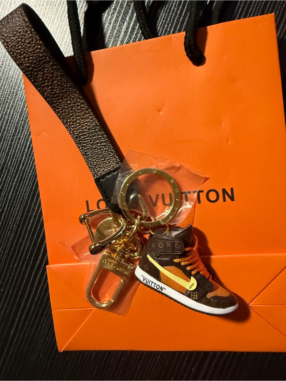 Louis Vuitton Fashion Brown & Orange Nike Sneaker Keychain Charm